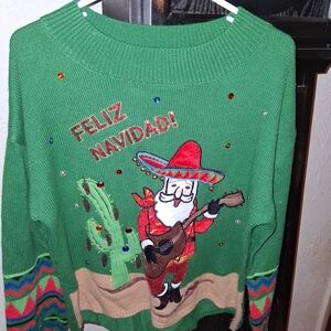 Holiday Time Green Feliz Navidad Sweater